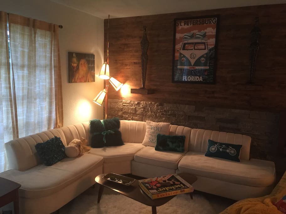 Relax in this mid century lounge area and play some old school games like Twister!