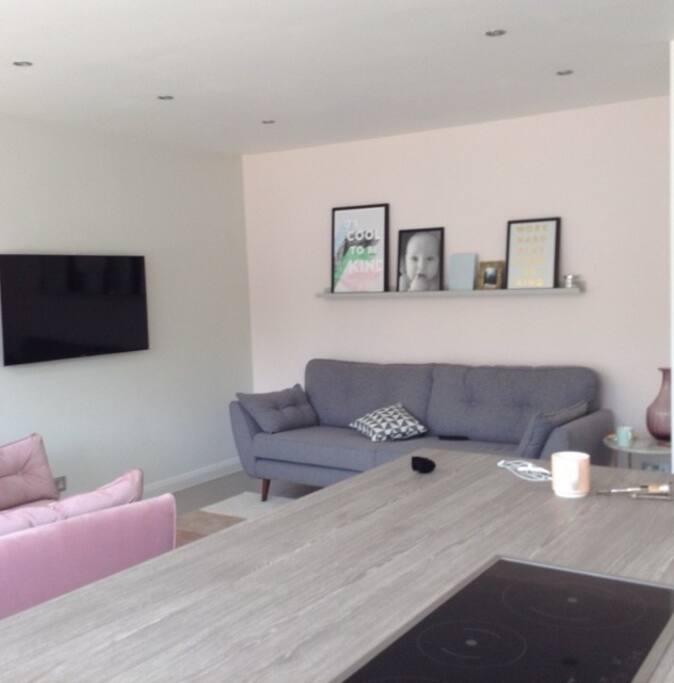 Kitchen, dining and additional sitting area