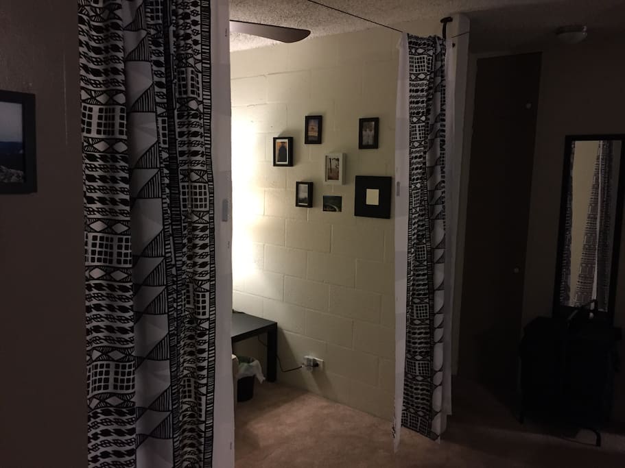 AirBnB space with open curtains