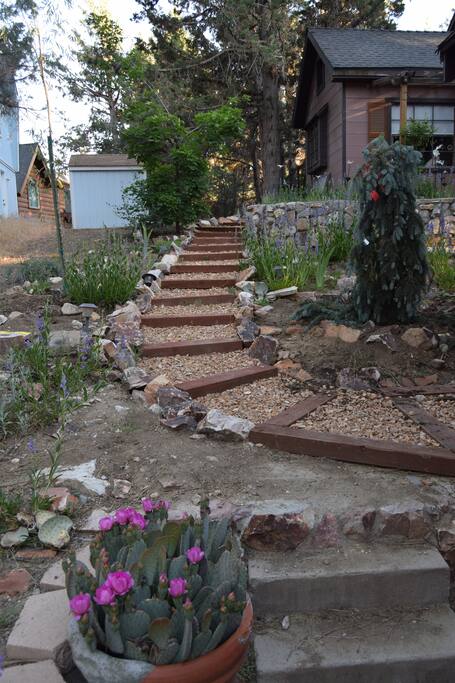 Walkway ascending up to the apartment.