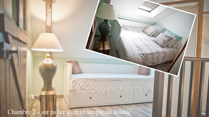 lit de 160 cm à  l’étage.