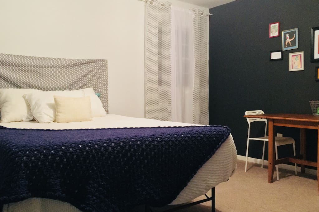 Soft, warm queen sized memory foam bed will drift you off to sleep on the first story of our Georgia home.