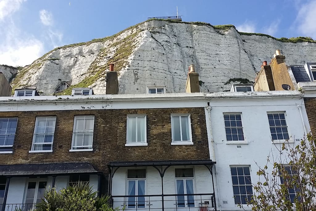 The iconic white cliffs are just behind the house