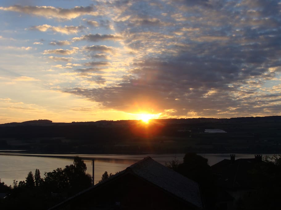 sunrise above lake halwilersee