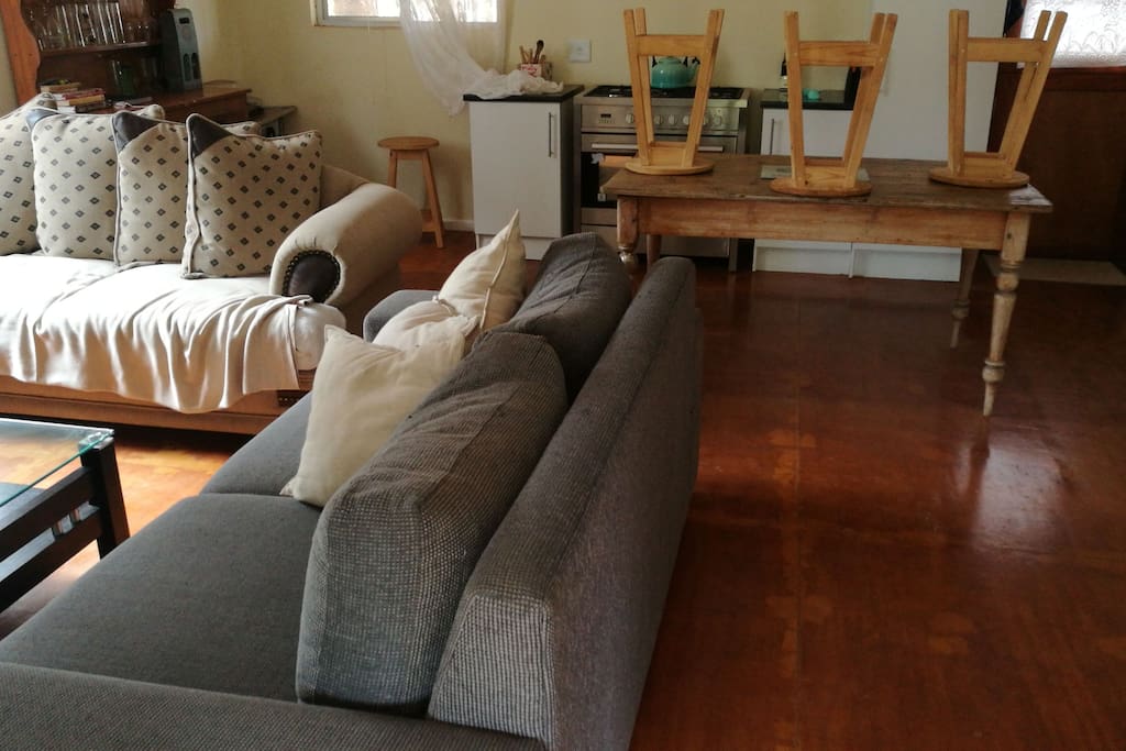 Open plan living and dining room.