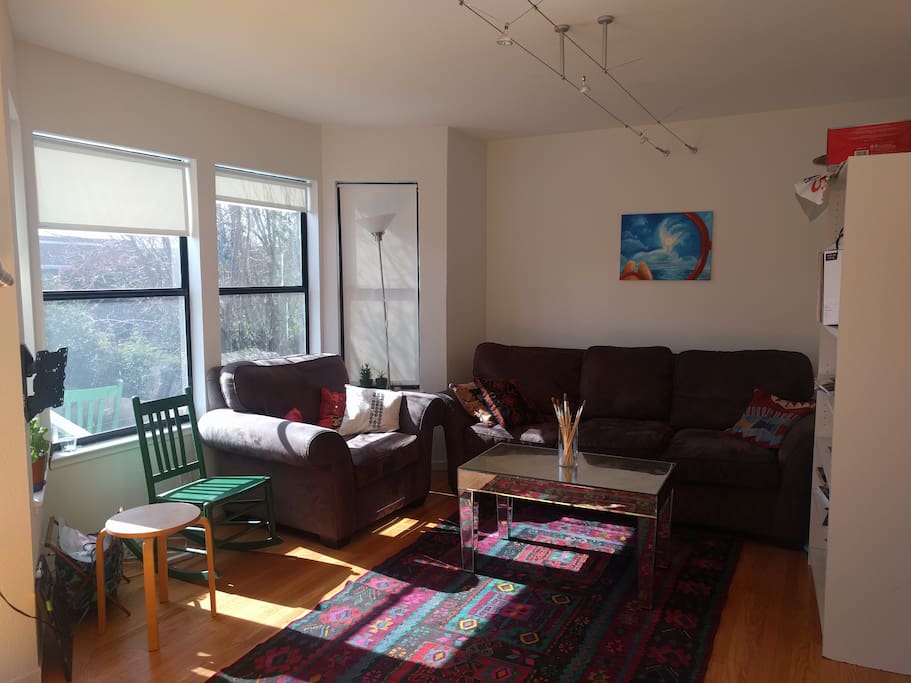 The living room is really well lit, and includes a sofabed we can pull out if you need an extra bed