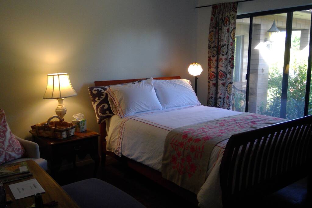 Full size bed, luxury linens. Relaxing environment. We can place a sleeper sofa in the room if needed for a child or additional person.