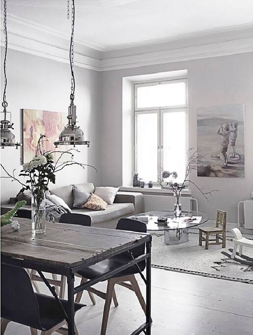 The combined kitchen and livingroom.