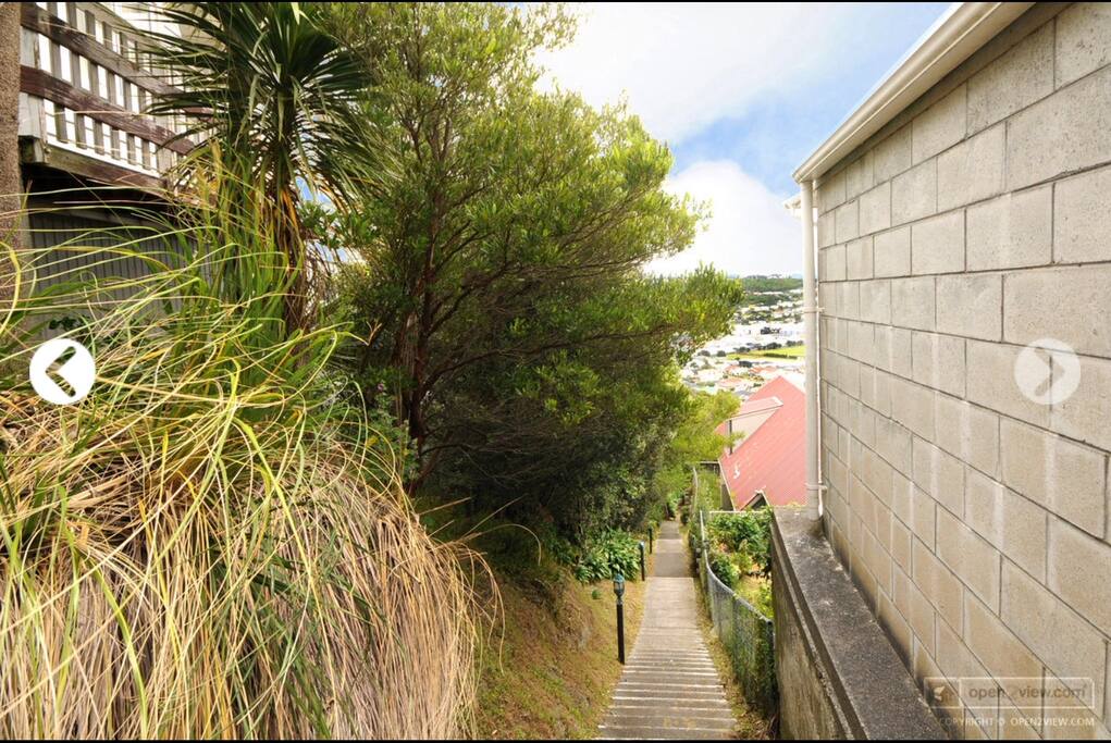 Lots of stairs down, very quiet and secluded.