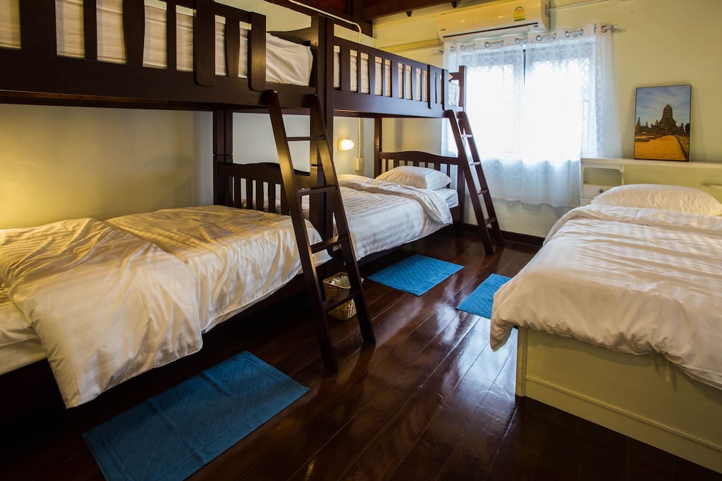 Spacious area for 4-5 members in our private room...our wooden bunk bed is 3.5 ft soft & comfort and clean duvet and pillow.
