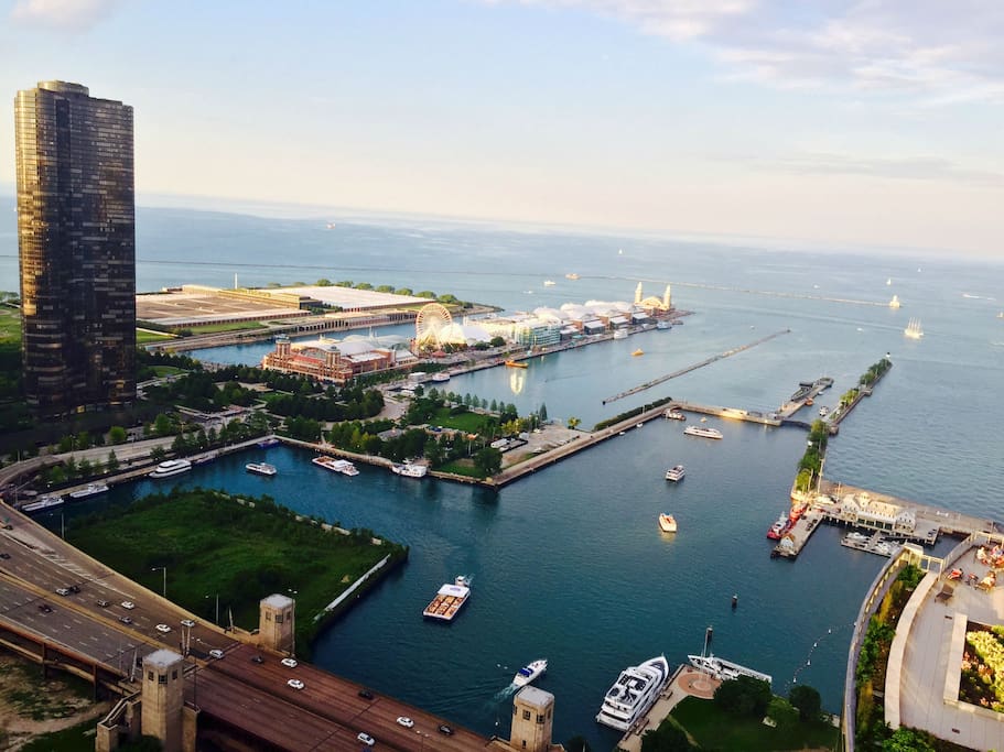 Overview of the neighborhood - Navy Pier is where you see the Ferris wheel.