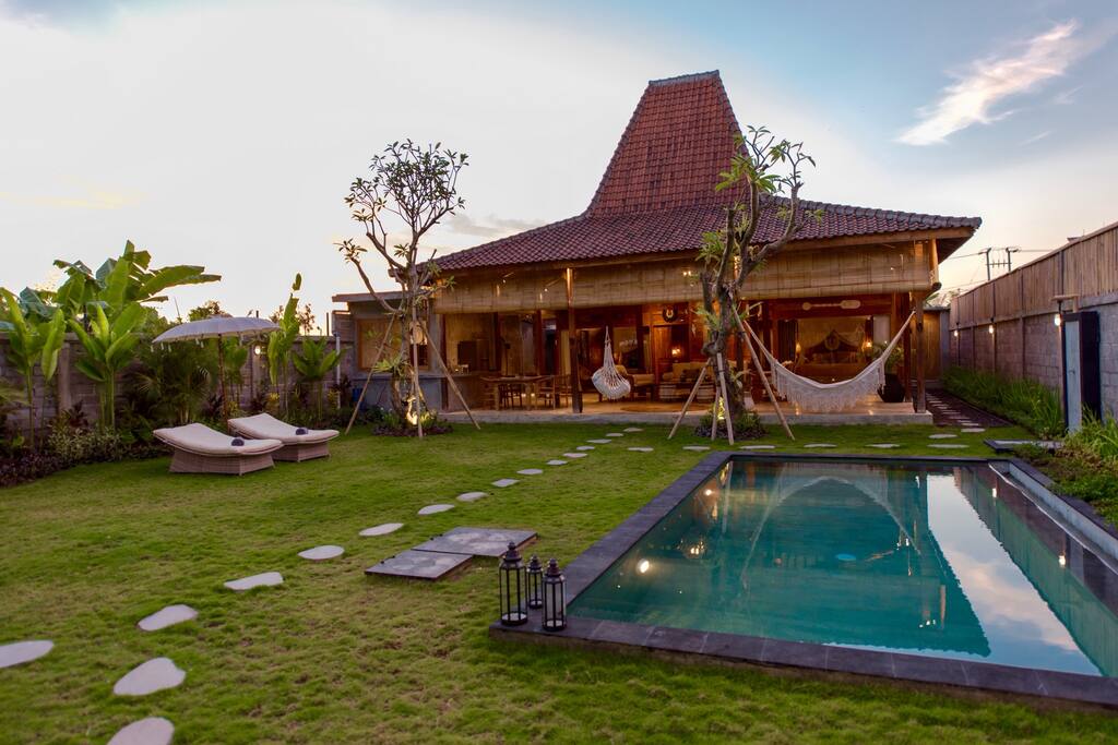 Joglo, pool and garden.