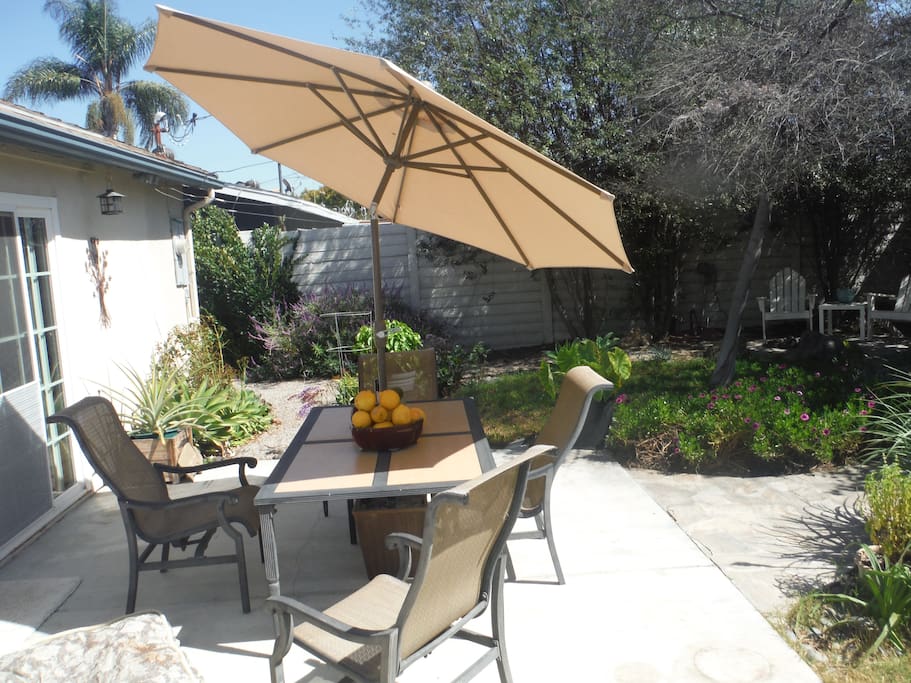 The backyard lounge area