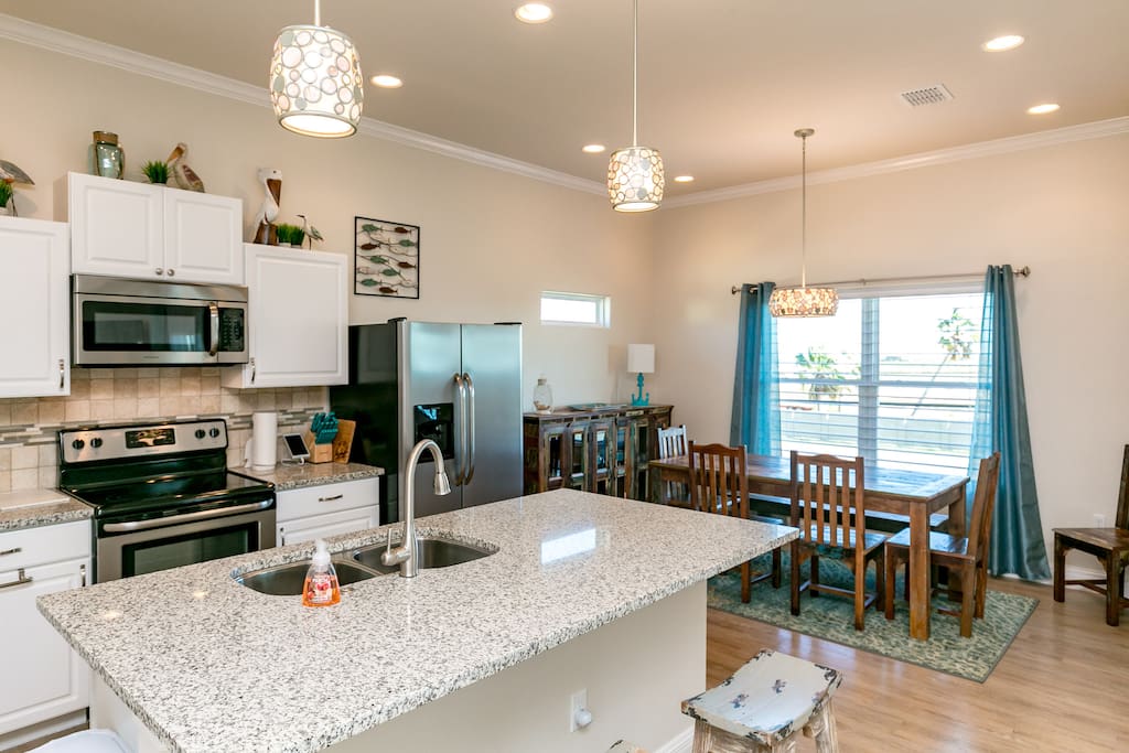 The island has 2 barstools for additional seating