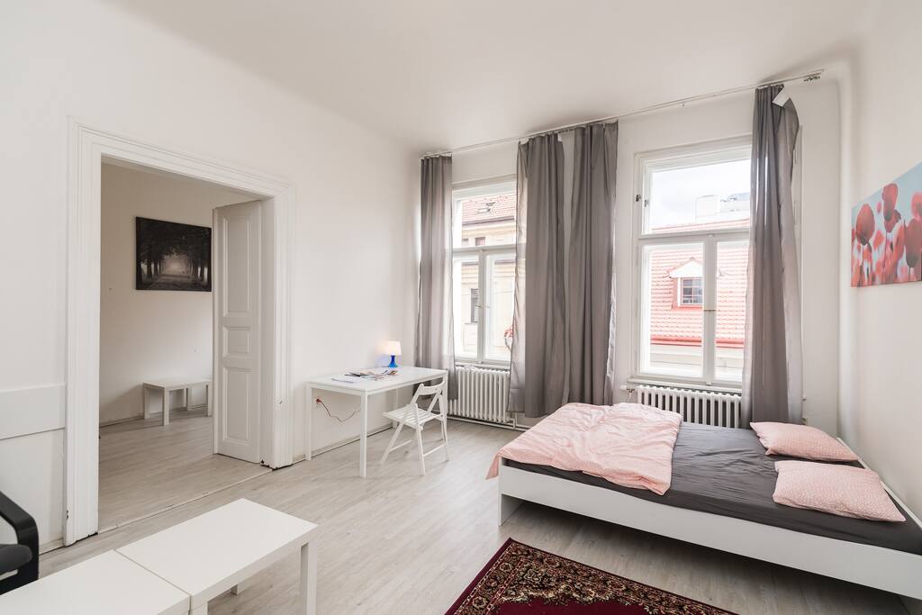 large 3 bedroom apartment boasts nice views from the windows and very spacious rooms in the very center of Prague