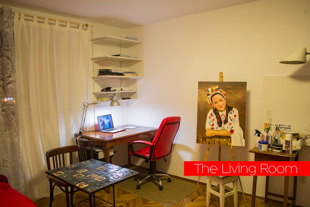 Enjoy a large workspace with a ergonomic desk chair...printer also available.