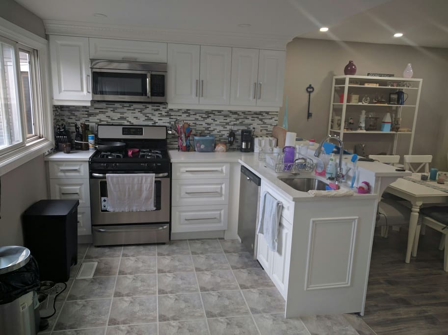 Our kitchen is ready for someone who loves to cook. Stove is gas, BBQ is right outside the kitchen door on the deck!