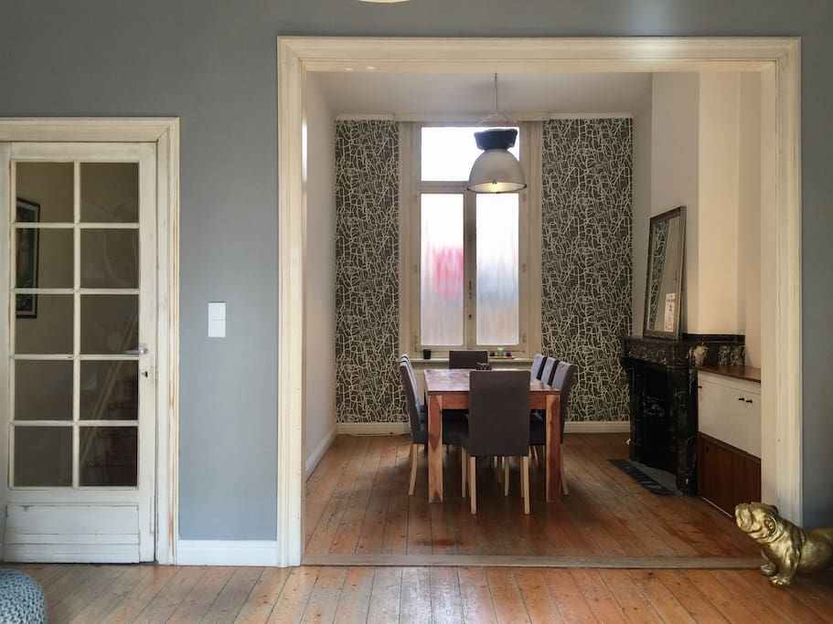 Urban dining room with large dining table