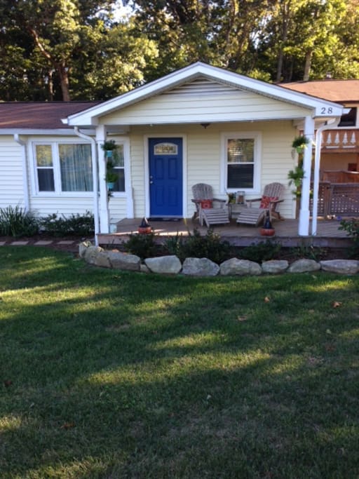 Front porch and main entrance with meadow view