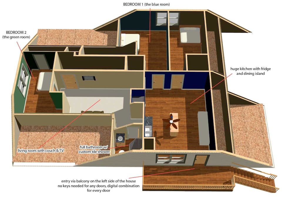 Floor plan of the entire upstairs showing the two bedrooms