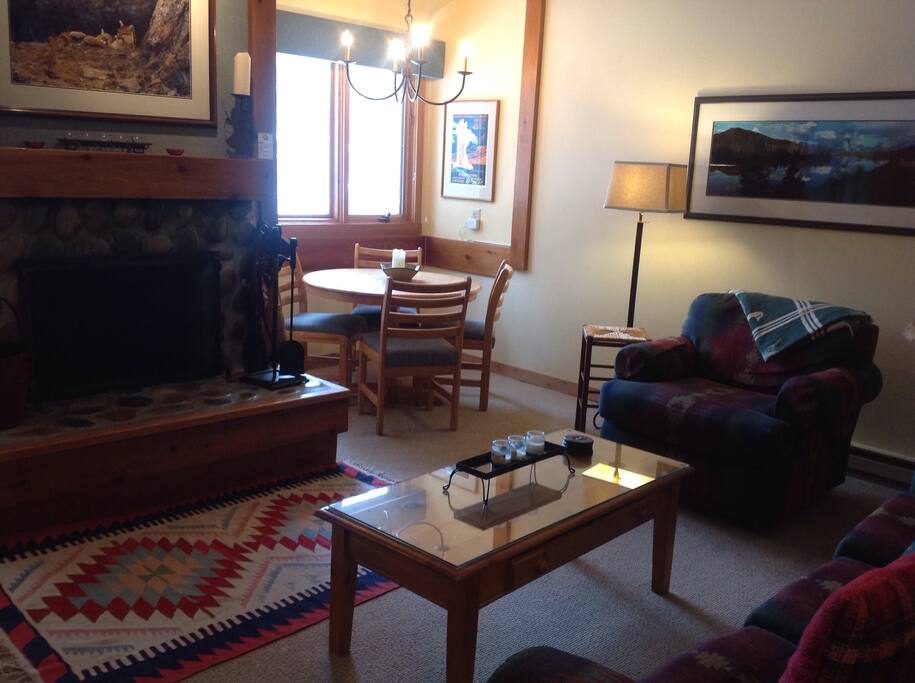 Cozy living area to snuggle up next to the fire.