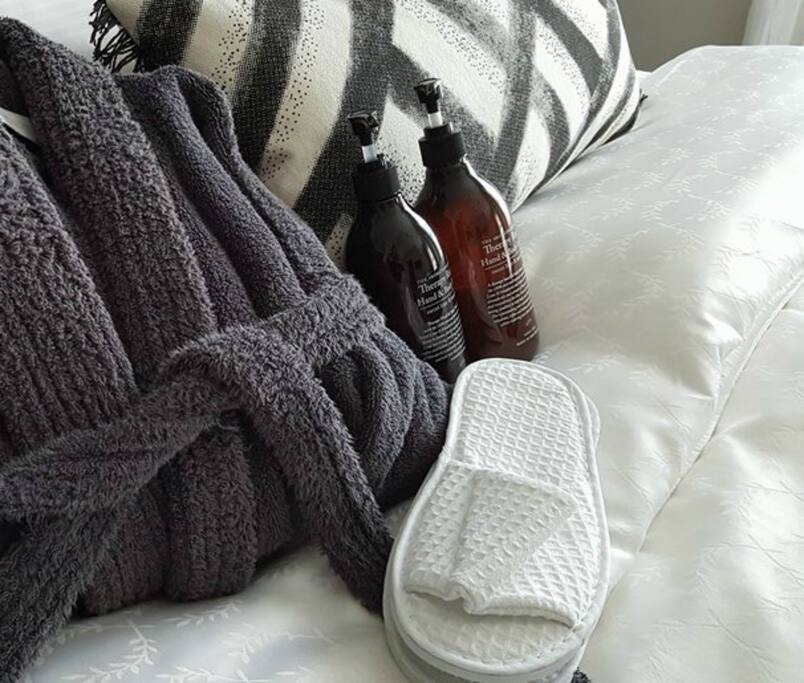 luxury robes, slippers and creams