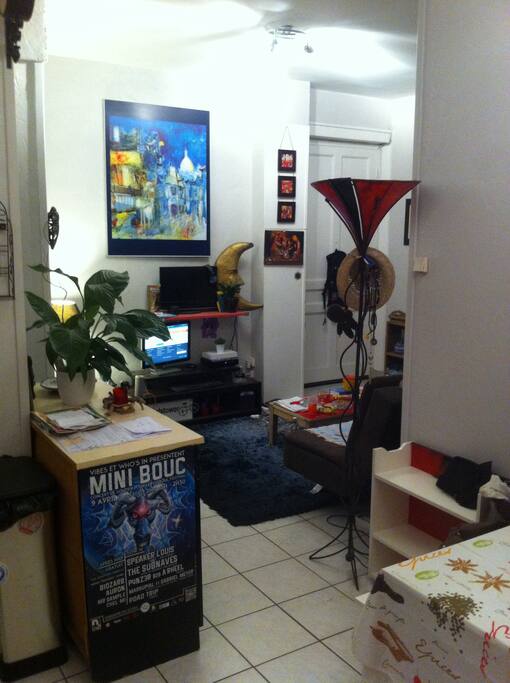 vu sur salon ordinateur ,table basse ,canapé lit 2 places