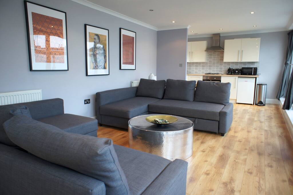 Here's the Living Room with Two Double Sofa-Beds