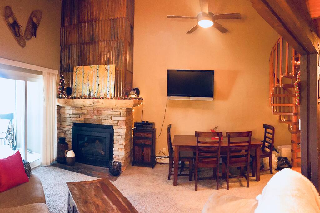 living room facing fireplace