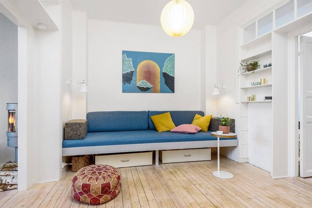 The sofa in the living room can be used as a night bed