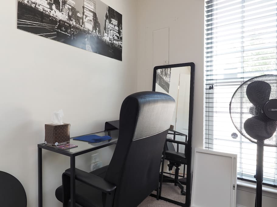 Laptop desk with leather office chair