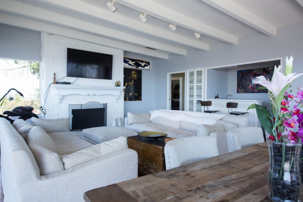 Family Room with wood burning fireplace