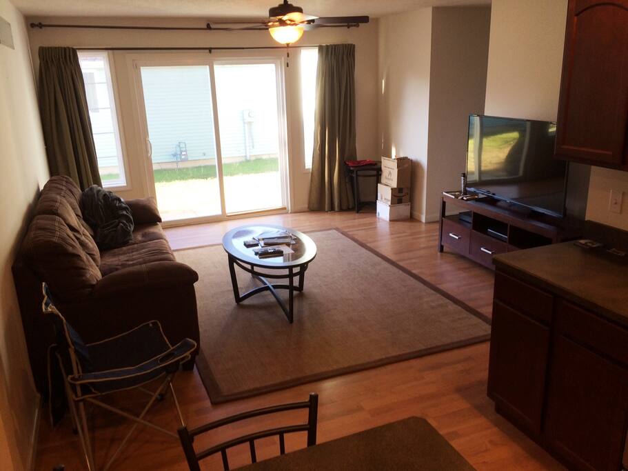 Living room with large flat screen TV and WiFi.