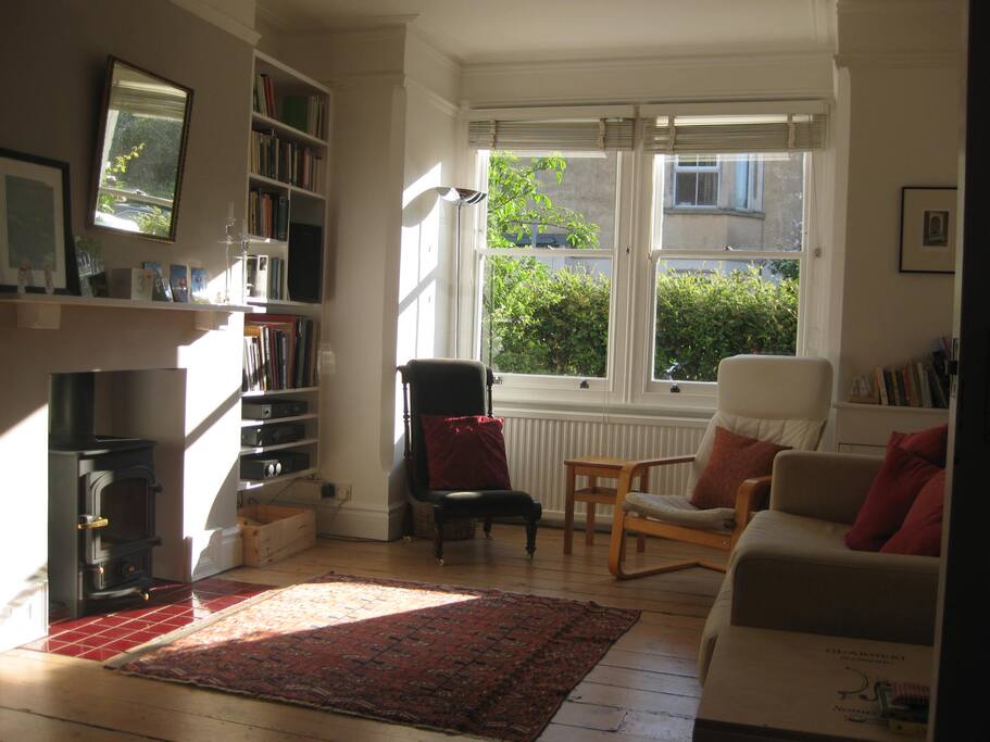 Living room with wood-burning stove