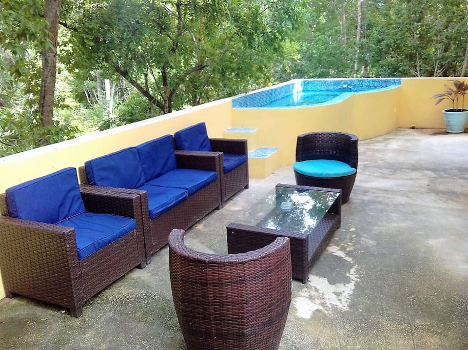 Roof terrace with plunge pool, seating and bbq
