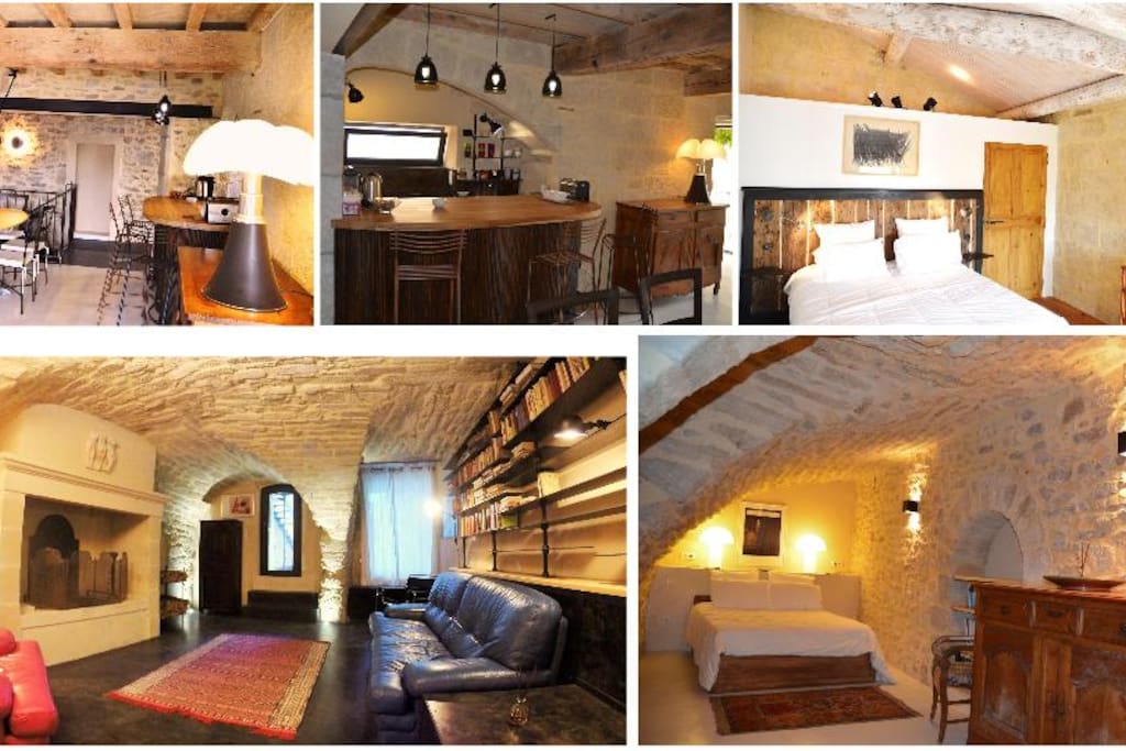 Caves voûtées aménagées, cuisine ouverte, bar et chambres principales
