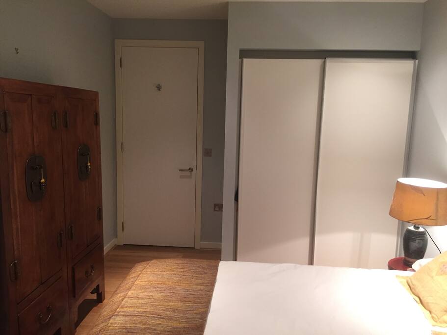 Plenty of closet space in this quiet and calming room.