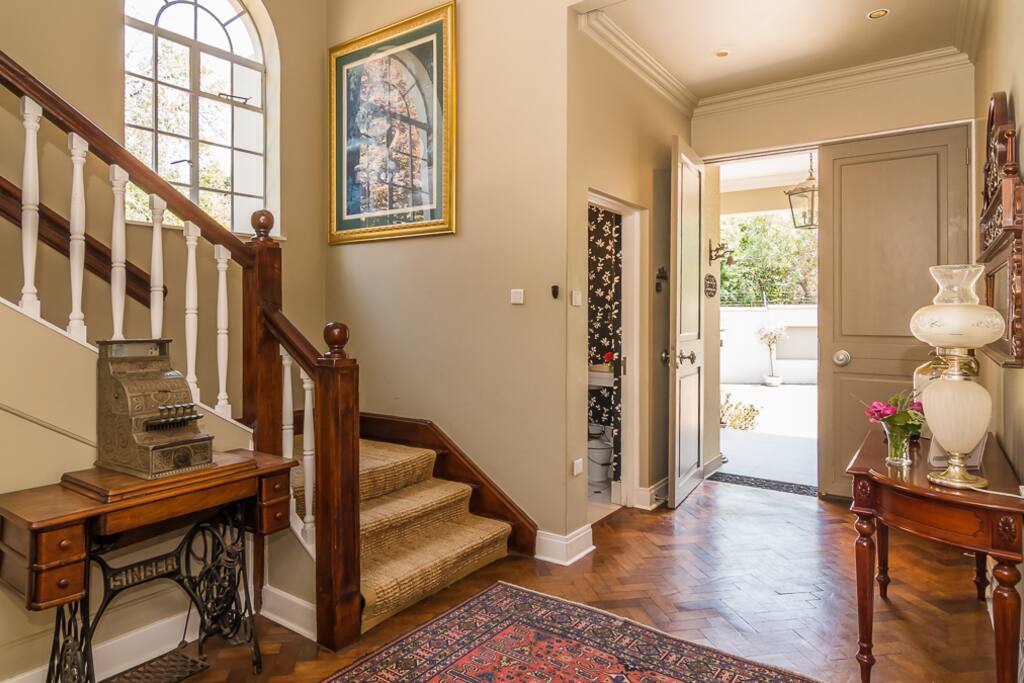 The entrance hall into the main house and the front door