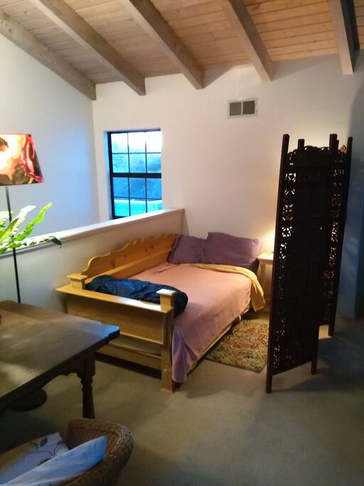 it's a twin bed with freshly laundered sheets, pad, blanket and pillows