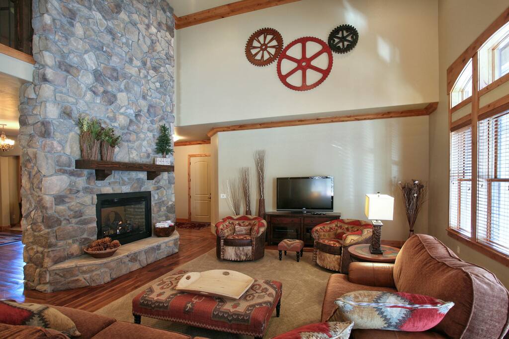 Double sided fireplace off th