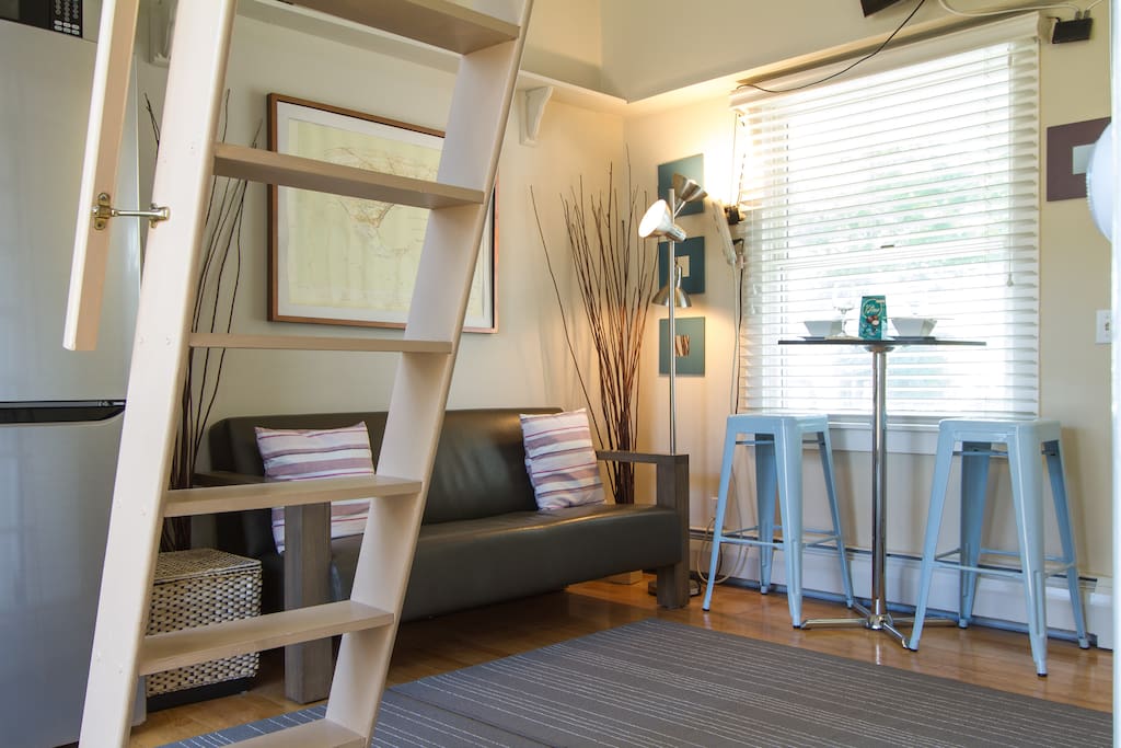 and the murphy bed easily lifts back to the wall to save space.