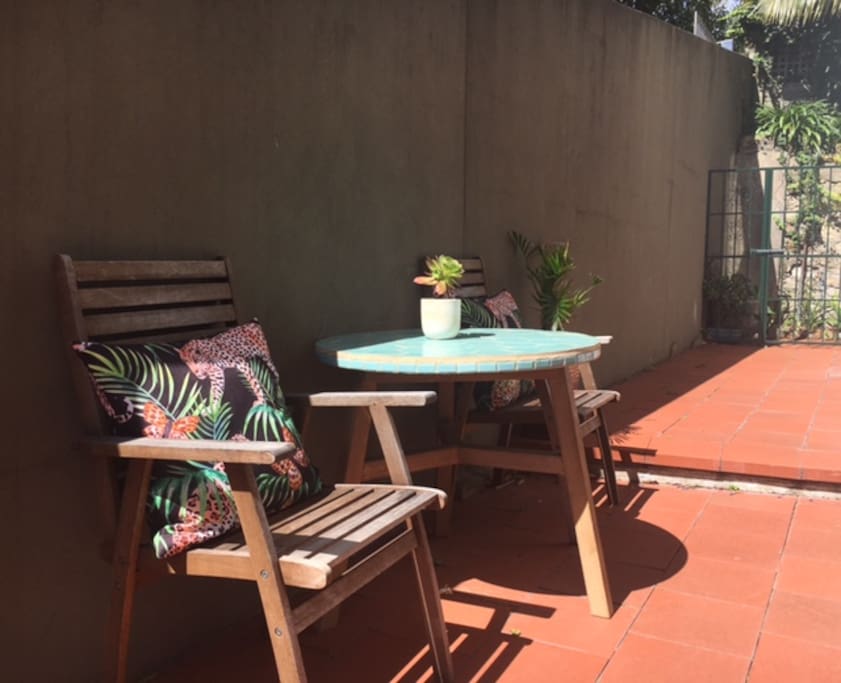 The main patio has an iron gate for child-safety. Some outdoor toys are also available. The terrace area is common property but we enjoy this mostly as private use.