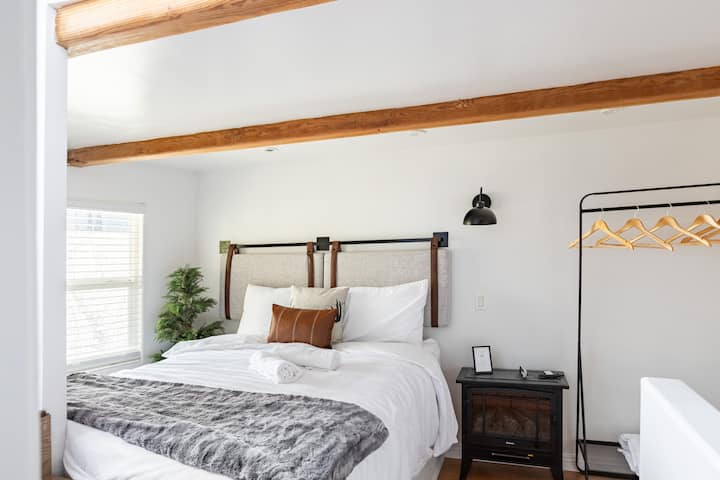 Loft area with queen size bed. 