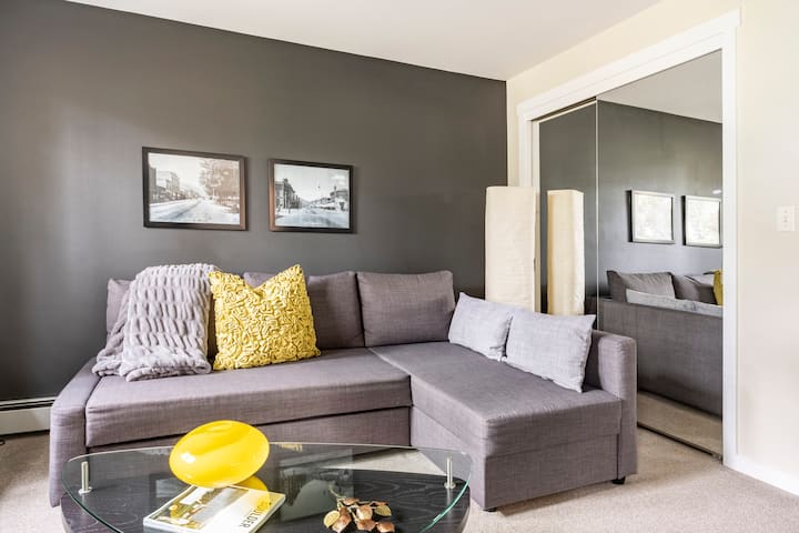 Მისაღებ ოთახში არის გასაშლელი დივანი, რომელიც მეტ საძილე ტევადობას იტევს ან, უბრალოდ, სიამოვნებით კითხულობს ან უყურებს ტელევიზორს.