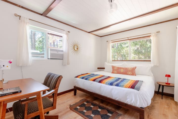 Here's our "low key third bedroom." We say "low key" because we don't want parties in this house. Just chill, low key guests.  It has a brand new king.