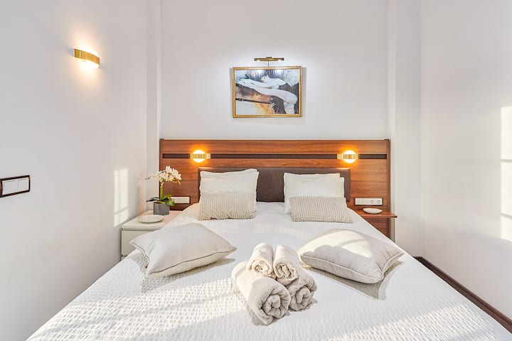 Your 2nd Bedroom with wardrobe, cupboard, desk. And your Terrace. On the first floor. It can be one double queen bed or two single beds.