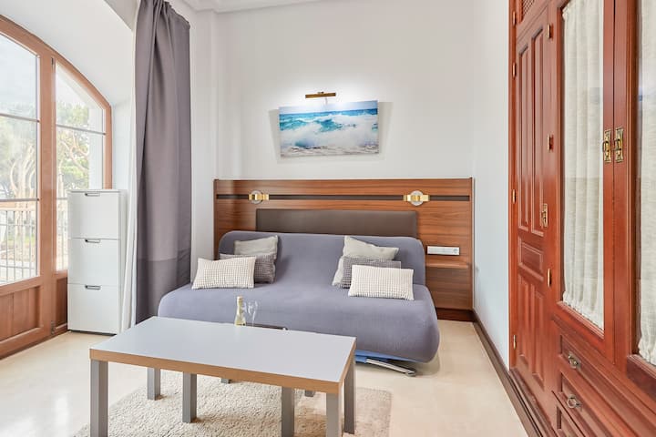 Your salon lounge with sofa, TV and desk. And another Terrace. On the first floor as well. 