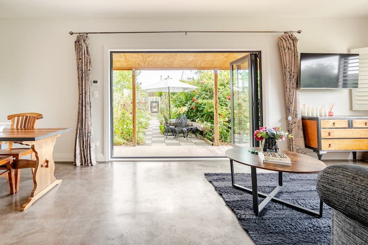 French doors open up to the garden