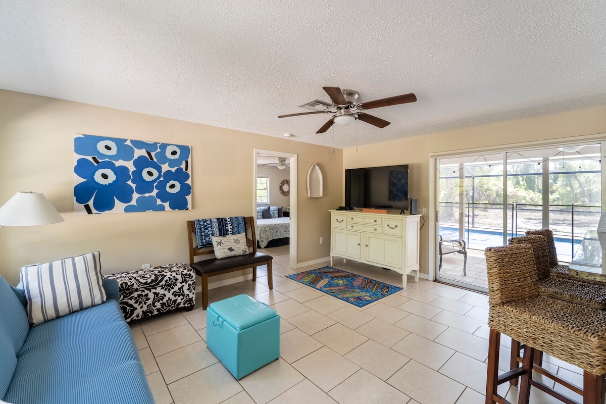 Popular Airbnb listing: 5 O'Clock Somewhere - 2/2 - screened heated pool in Englewood