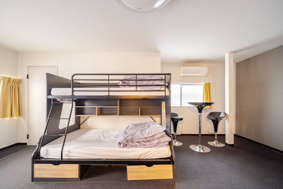 Bedroom 2 has 3 bunk beds.